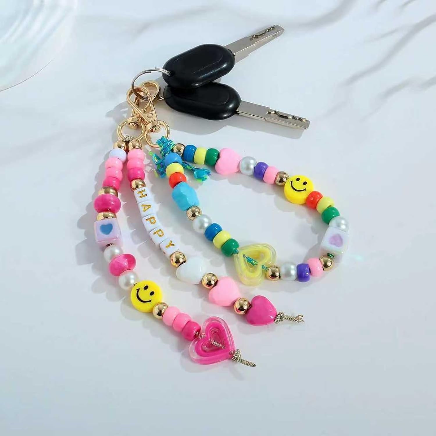 Z ZACHÉ DIY Bag Charm Kit, 421 Pcs Beaded Keychain Accessories, Hearts, Flowers and Letter Beads Handmade Accessories DIY Bead Keychain Making Kit Party Gift