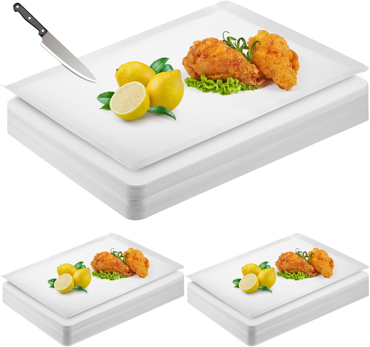 Hushee 100 Count Disposable Cutting Board Sheets 10 x 13 Inch Flexible Plastic Disposable Sheets Cutting Mat Large Chopping Boards for Kitchen Cooking Traveling Camping Tailgating BBQ(White)