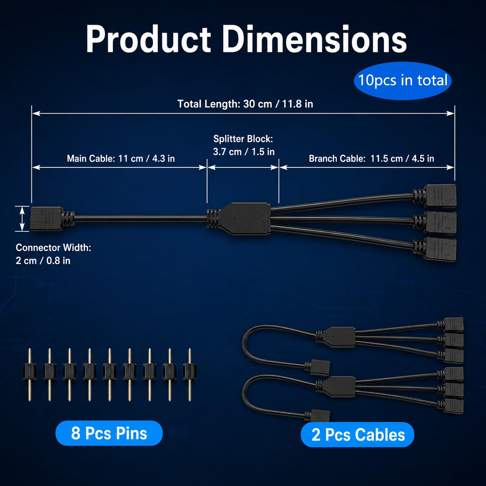 2 Stück ARGB Splitter Kabel, ARGB 1 zu 3 Splitter 5V 3 Pin Adressierbares RGB Verlängerungskabel für LED Streifen Mainboard Sync Adapter kompatibel mit Gaming PC Gehäuse RGB Fans