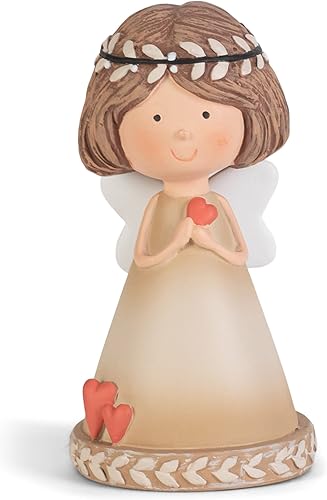 Dicksons Shaded Coffee - Figura decorativa de mesa de resina de 3 pulgadas con ángel marrón con corazón