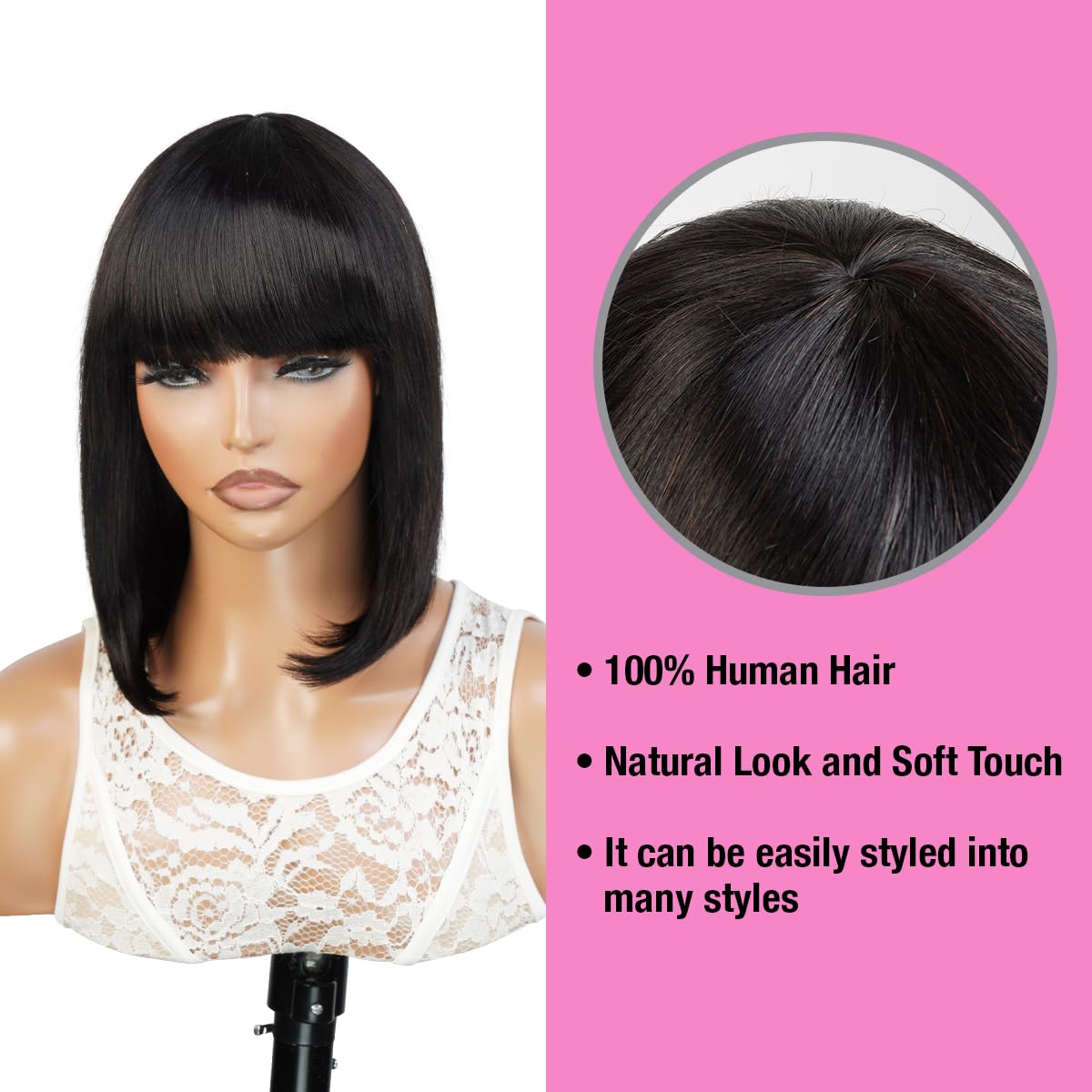 Medium Bob Wigs Human Hair with China Bangs for Black Women Straight Bob with Bangs Human Hair Non Lace Front Wigs – Spinel (12 inch (1Pack), OT1B/BURG (Ombre tipped offblack burgundy))