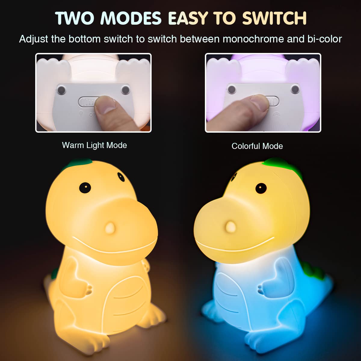 LEDHOLYT LED Cute Dinosaur Night Light, Cute Silicone Dinosaur Lamp and Animal NightLight, LED Squishy Animal Light for Sleep, Kawaii Bedside Lamp Room, Rechargeable Bedside Touch Silicone Lamp