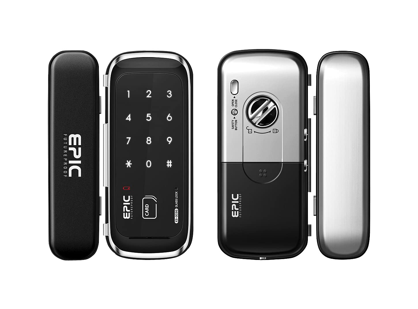EPIC ES-303G Smart Door Lock installed on a glass door with 2-way access methods