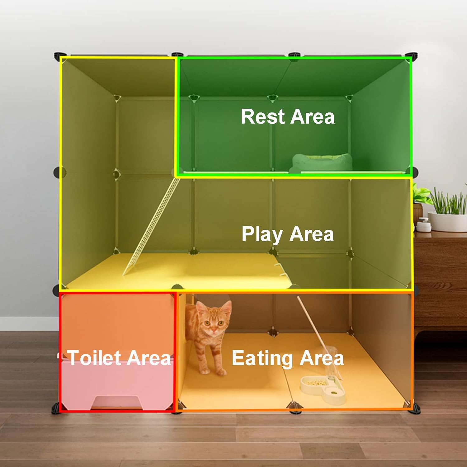 Large Indoor Cat Cage with Litter Box – 2-Tier Collapsible Cat Cages for Cats, Multiple Sizes (Black/White) – Spacious, Durable Pet Enclosure for Indoor Use