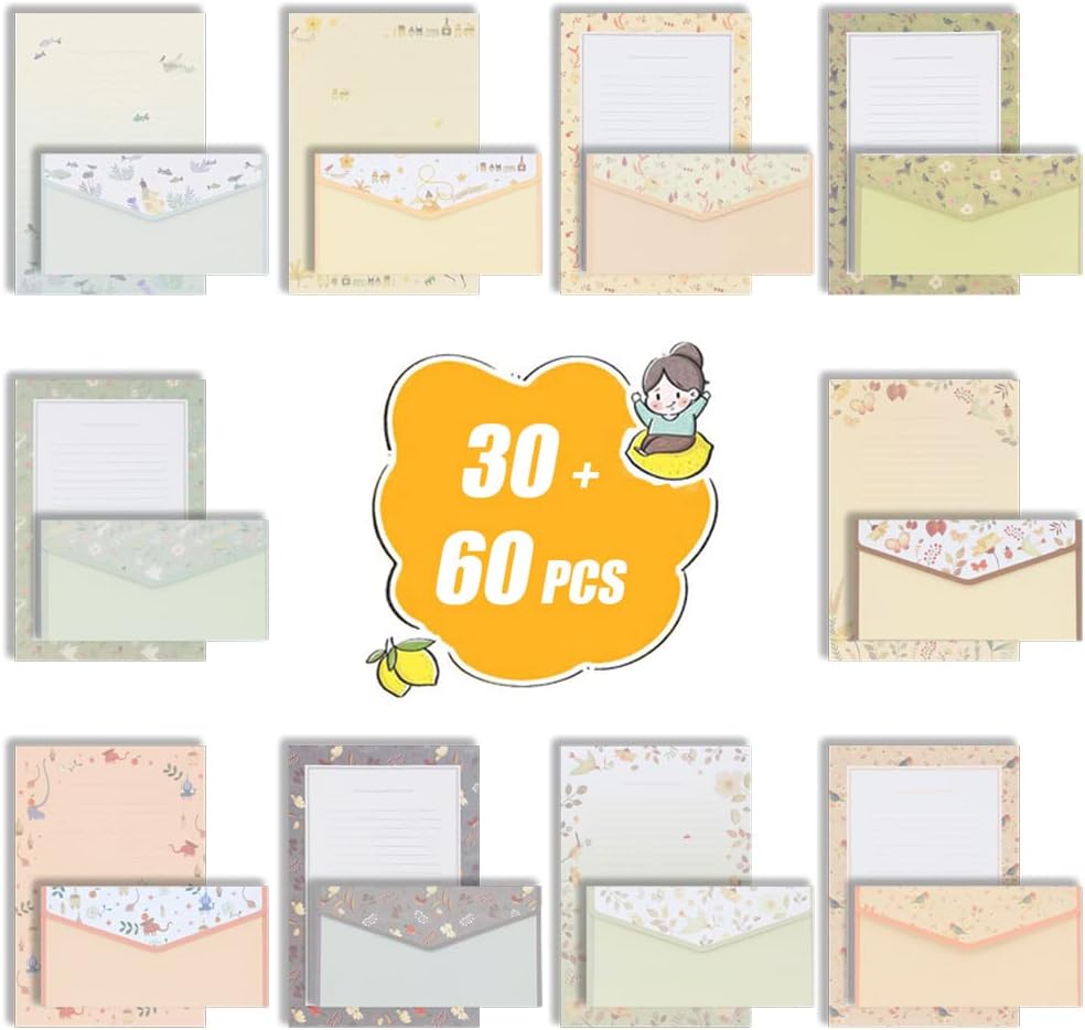 Envelope Letter Paper Set, 30 Pieces Envelope, 60 Pieces Writing Letter