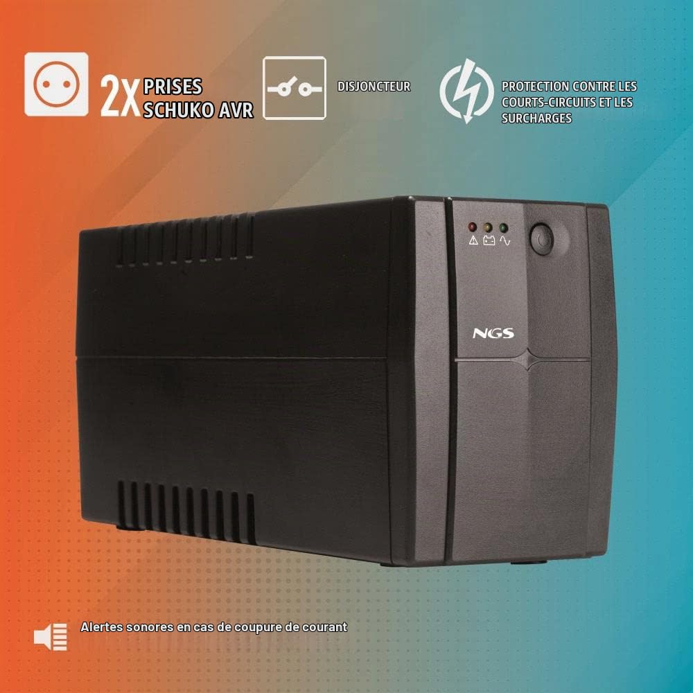 NGS FORTRESS1200V3 - Onduleur Hors Ligne SAI, Off Line UPS 800 VA, Tension de Sortie Constante 480W pour 2 Prises Schuko