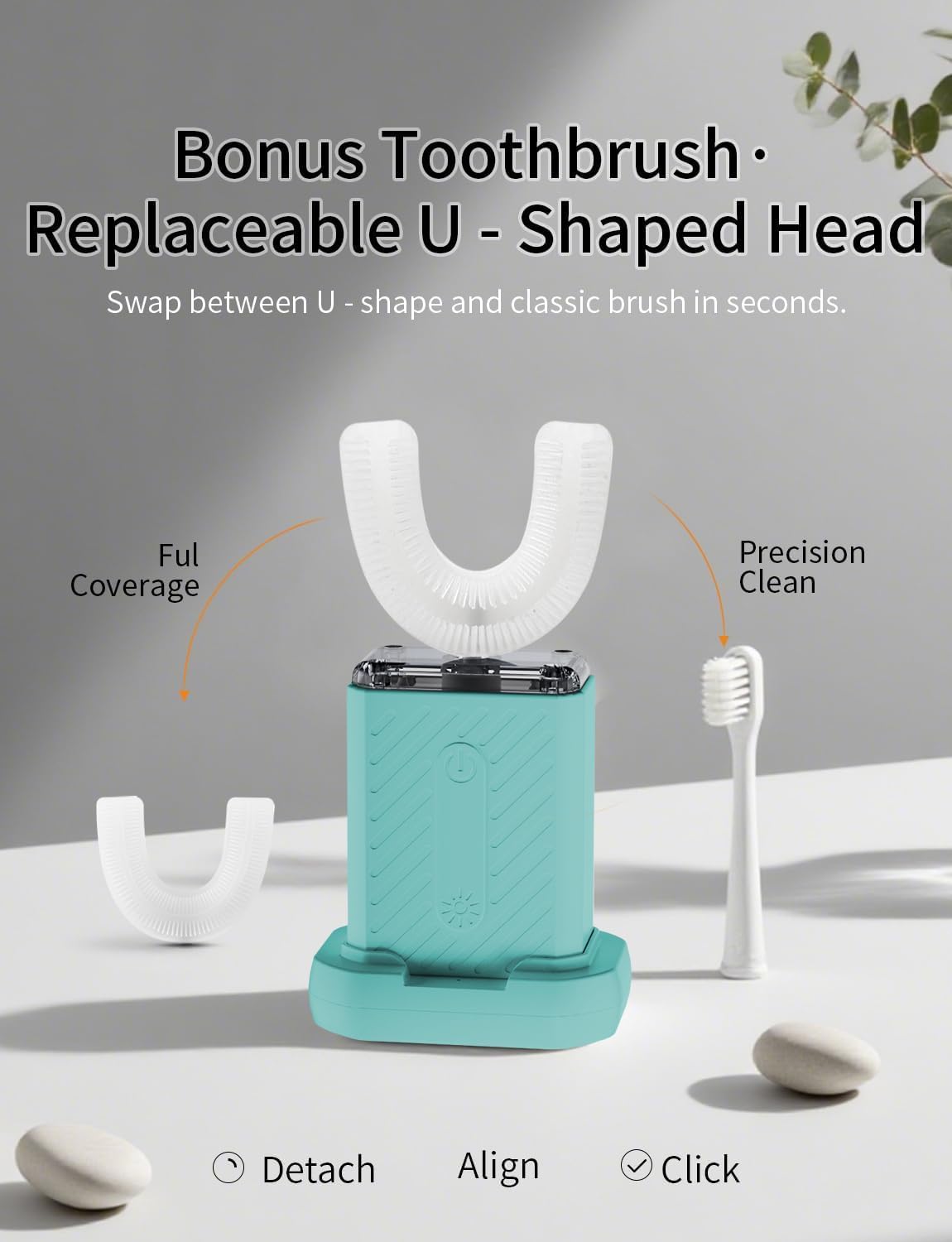 U-Shaped Electric Toothbrush, 48,000 VPM, 4 Modes, 60-Second Clean, Magnetic Contact Charging