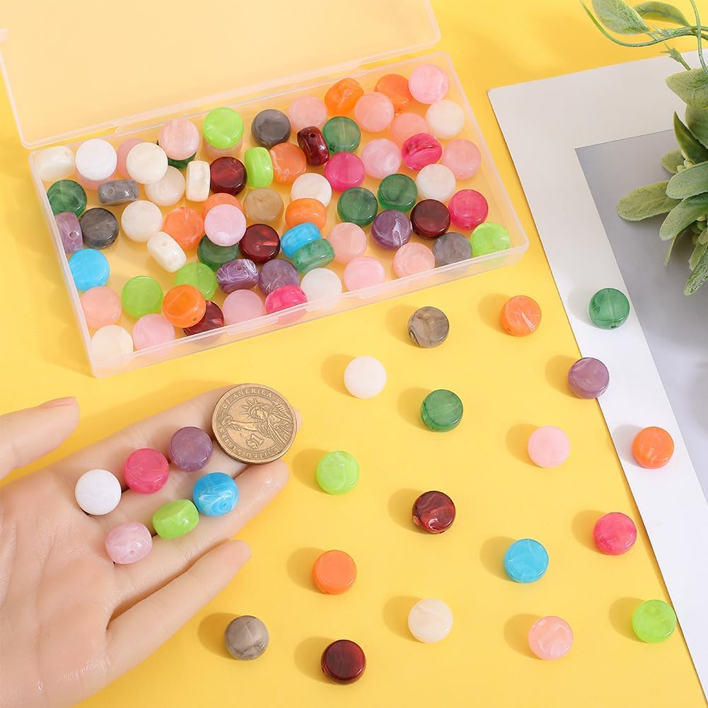 1 Box 100Pcs Flat Round Acrylic Beads Plastic Spacer Bead Bulk Small Colorful Pony Disc Coin Imitation Gemstone Plastic Loose Beads for Beading Bracelets Necklaces Jewelry Making Adults - Image 3