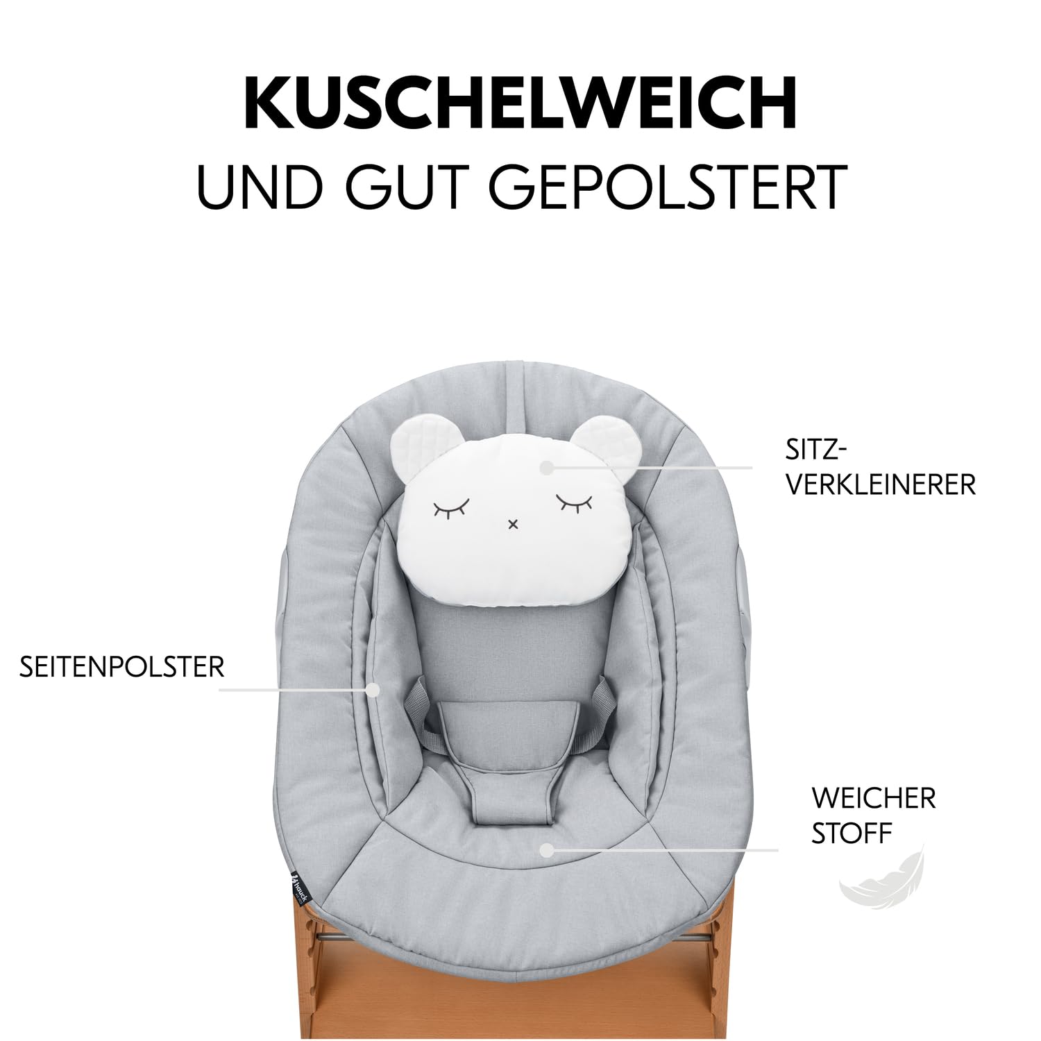 Hauck Alpha Newborn Set PRE Nature Grey Mitwachsender Baby Hochstuhl ab Geburt bis 90 kg Buchenholz