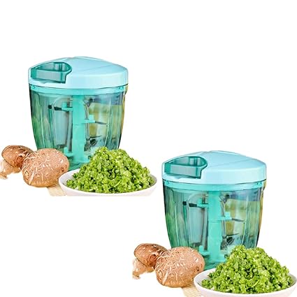 Pack of 2 Big (900ML + 900ML) Green Manual Dori Vegetable & Fruit Chopper | Cutter | Slicer with 5 Stainless Steel Blade and 1 Beater