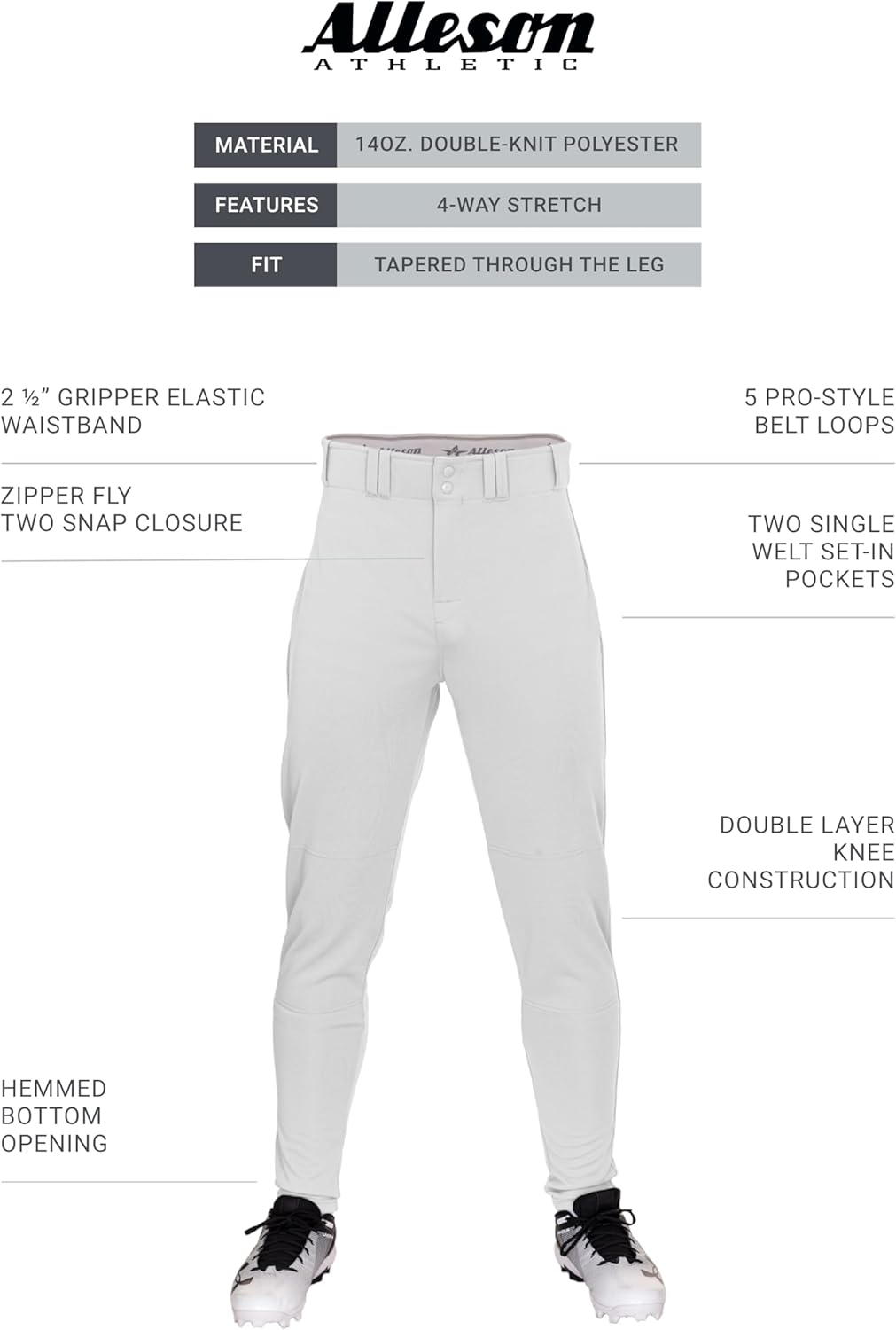 Alleson Athletic Boys' Crush Tapered Baseball Pant – Durable, Flexible Fabric, Moisture-Wicking, and Stylish Fit