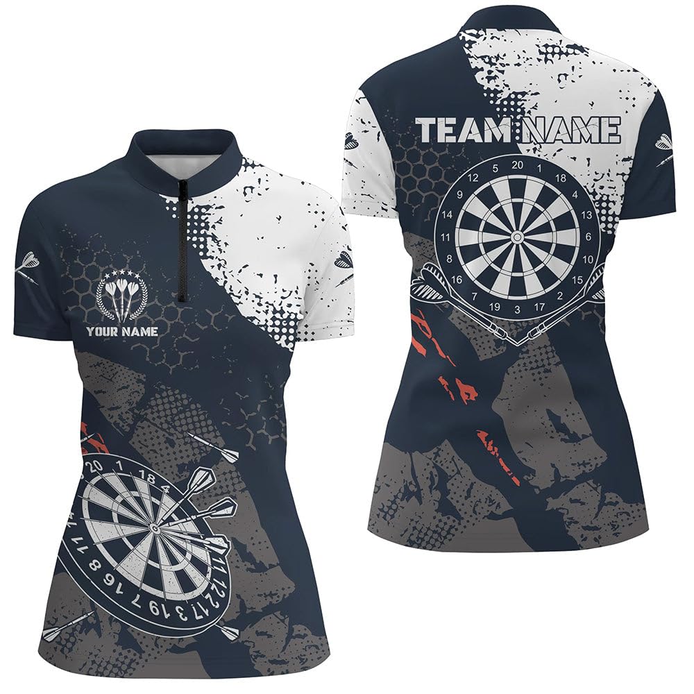 Retro Navy-Weiß Muster Herren & Damen Darts Polo & Quarter-Zip Shirt - Dart Team Trikots für Männer & Frauen L0900