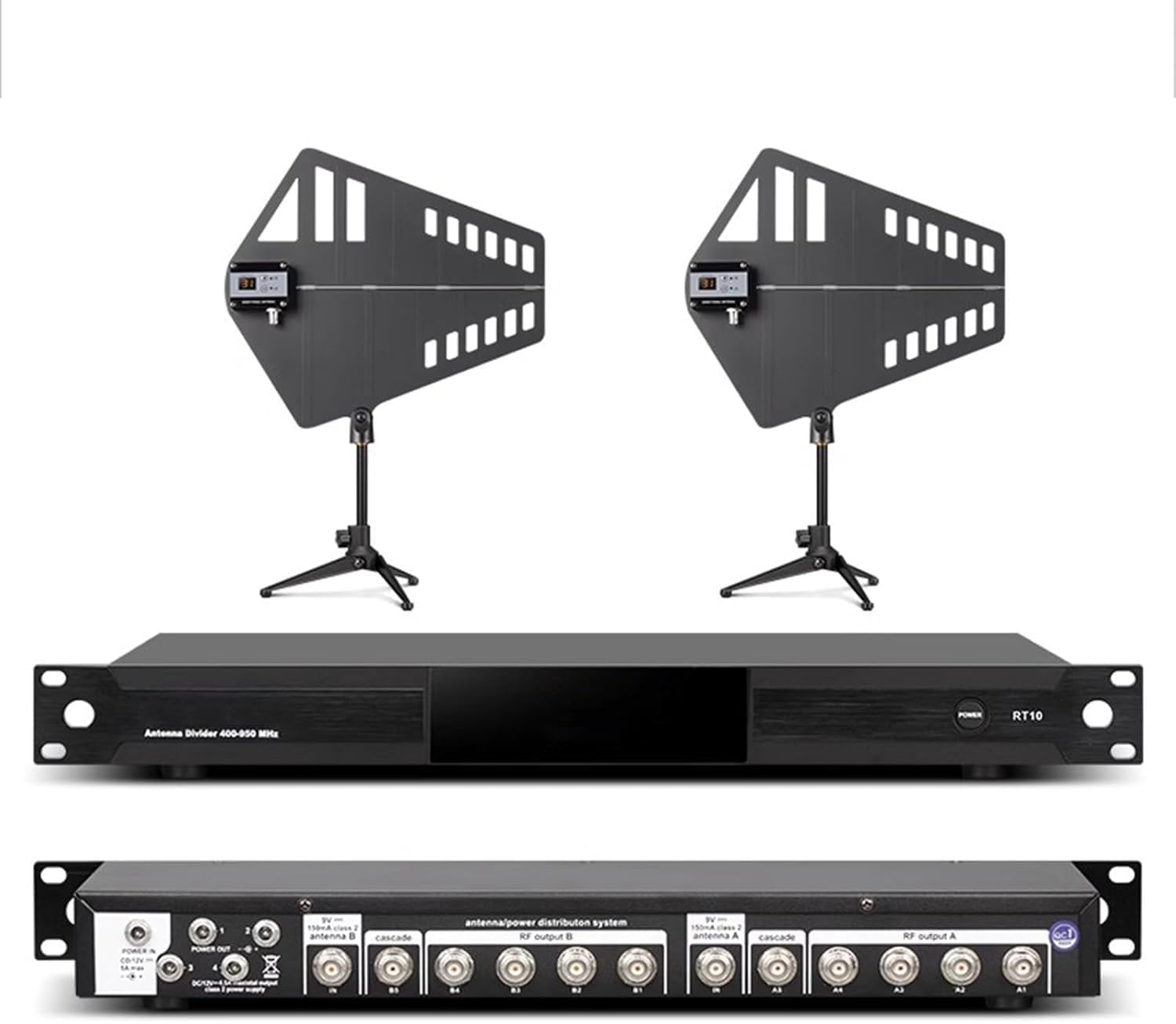 Combinatore di antenna wireless, 8 uscite + 2 porte a cascata, antenna direzionale attiva, amplificatore di segnale per microfoni wireless, portata 1000 m