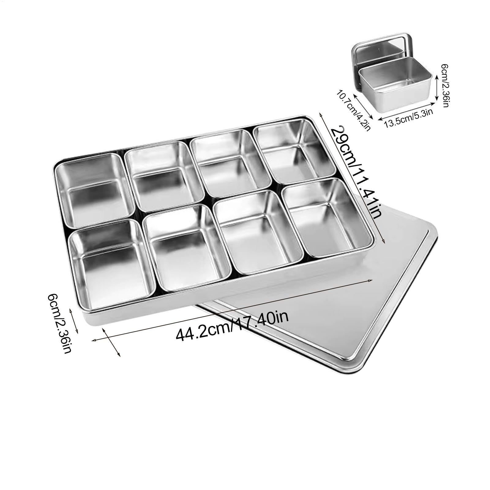 Boîte à condiments rectangulaire avec plateau de support de couvercle divisé pour vinaigre, sel, boîtes de rangement d'assaisonnement de cuisine en acier inoxydable