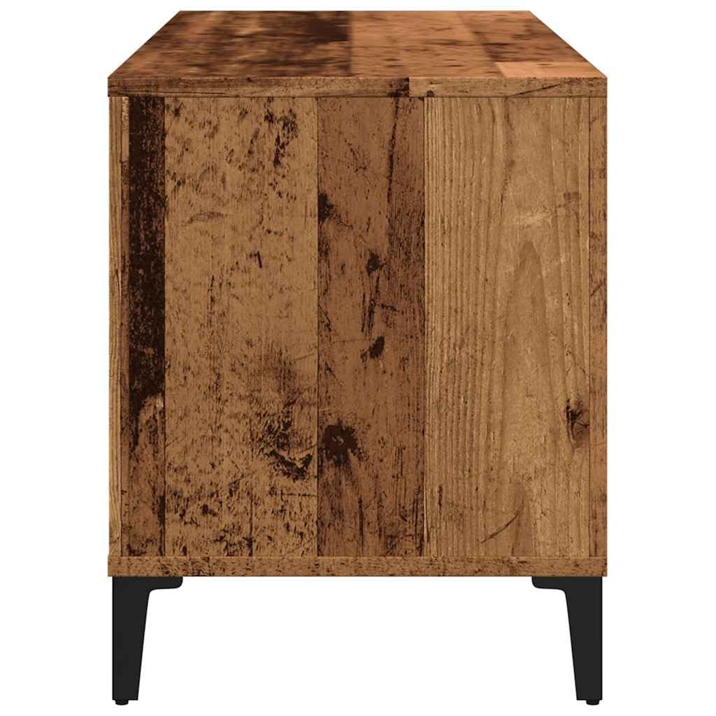 Armadio per dischi in vinile, effetto legno anticato, 100 x 38 x 48 cm, mobile basso con gambe in metallo, armadio in vinile vintage, per soggiorno e ufficio