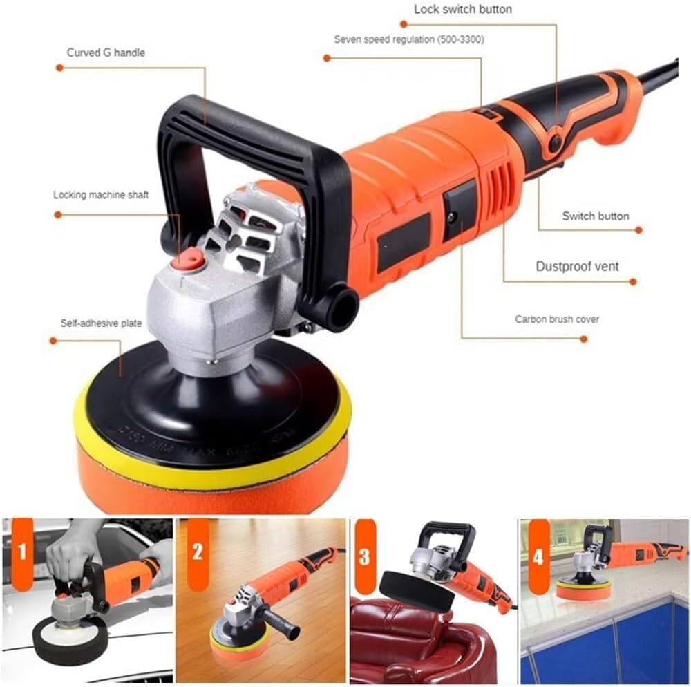 Cordless Car Polisher,1580W Rotary Buffer Polisher Waxer,Buffer Polisher,Car Detailing Buffer Polishers Machine Kit, 7 Variable Speeds 500-3300 RPM