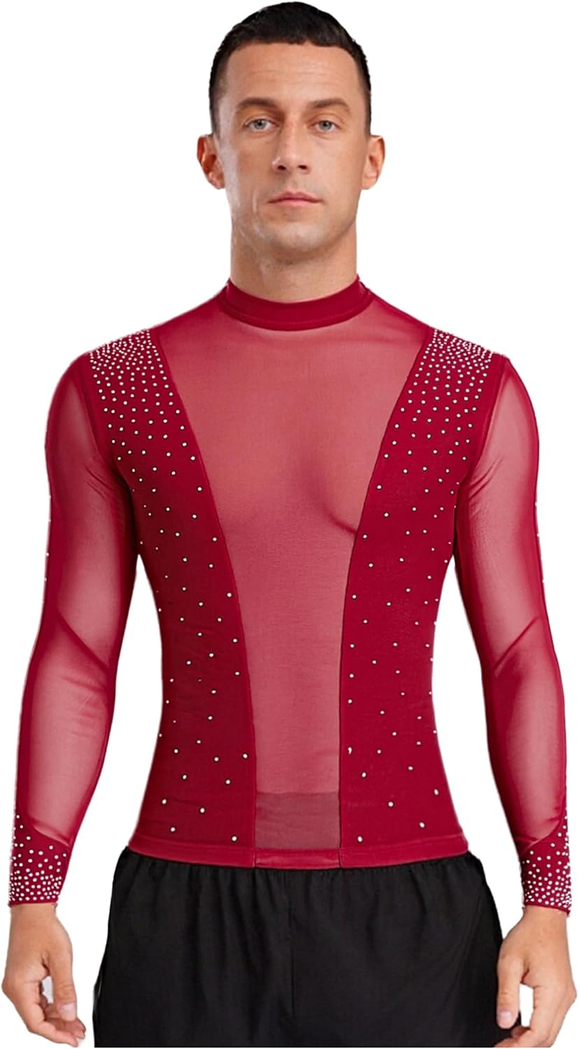 iiniim Men's Latin Ballroom Dance Top Shirt Ballroom Dancing Blouse Training Performance Dancewear