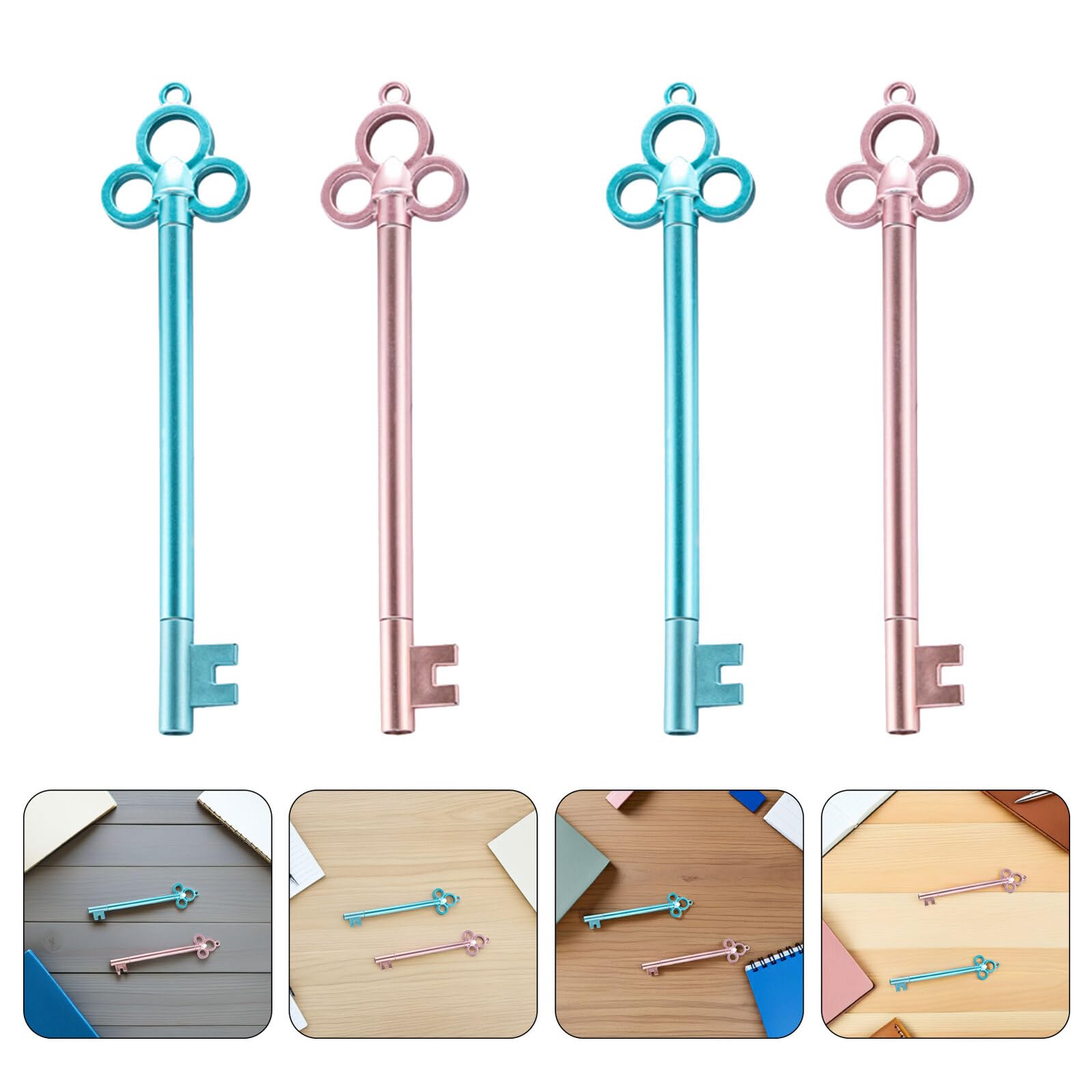 40 Pezzi Set da 40 Penne Gel a Sfera 0,5 MM a Forma di Chiave Blu e Rosa, Penne Decorative Retrò per Scrittura Scorrevole, Cancelleria Creativa per Scuola e Ufficio, Regalo per