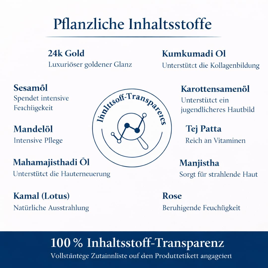 Blue Nectar 24K Gold Gesichtsserum mit Kumkumadi Öl – Gesichtspflege für strahlend aussehende Haut (24 Kräuter, 30 ml)