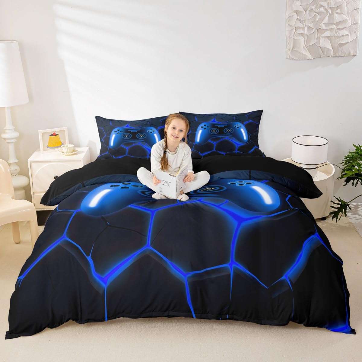 Homewish Boys Blue Gaming Single Bedding Kids Gamer Duvet Cover Set Game Room Decor - Image 3