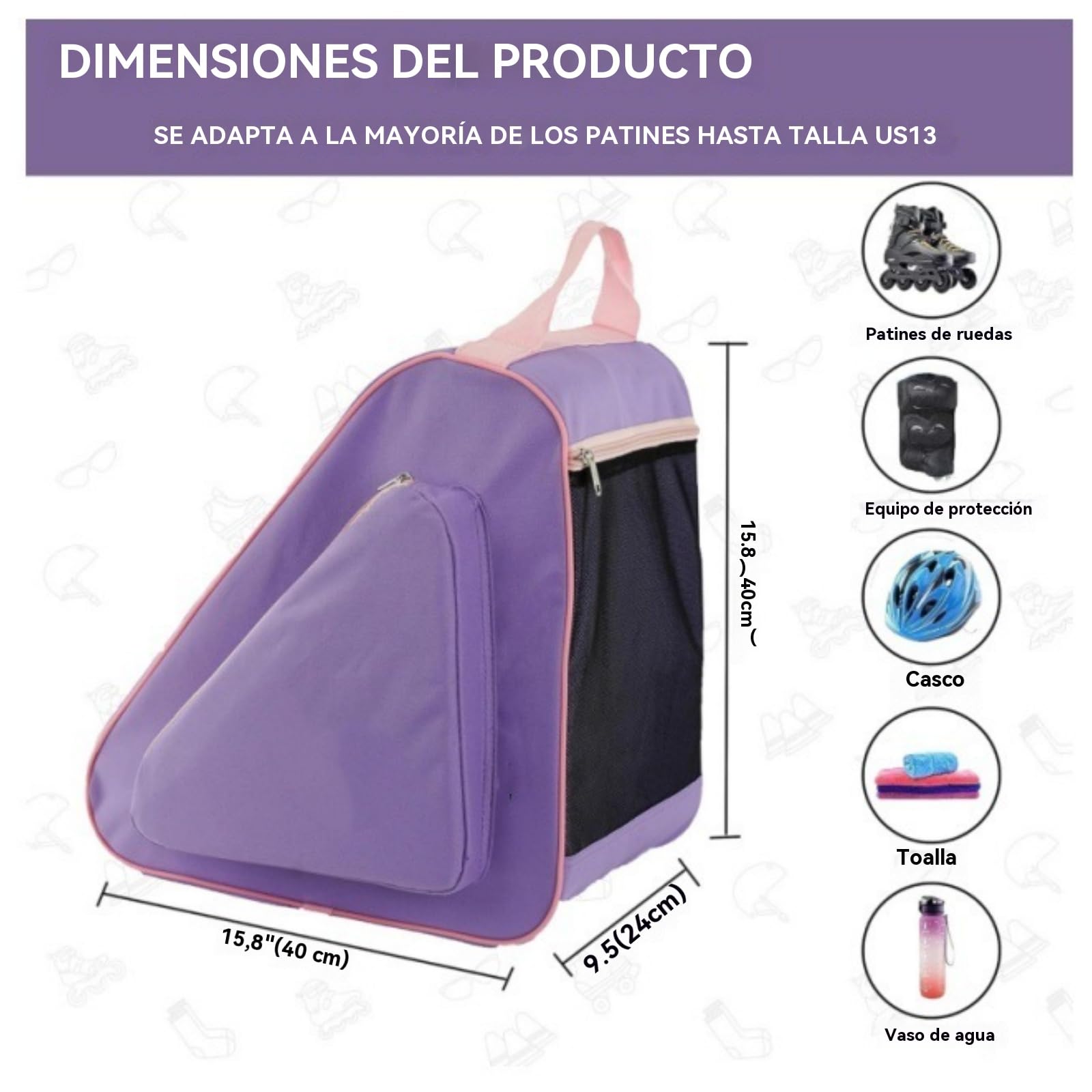 Bolsa para Patines con Correa Ajustable, Mochila para Patines de Hielo, Porta Patines de Ruedas