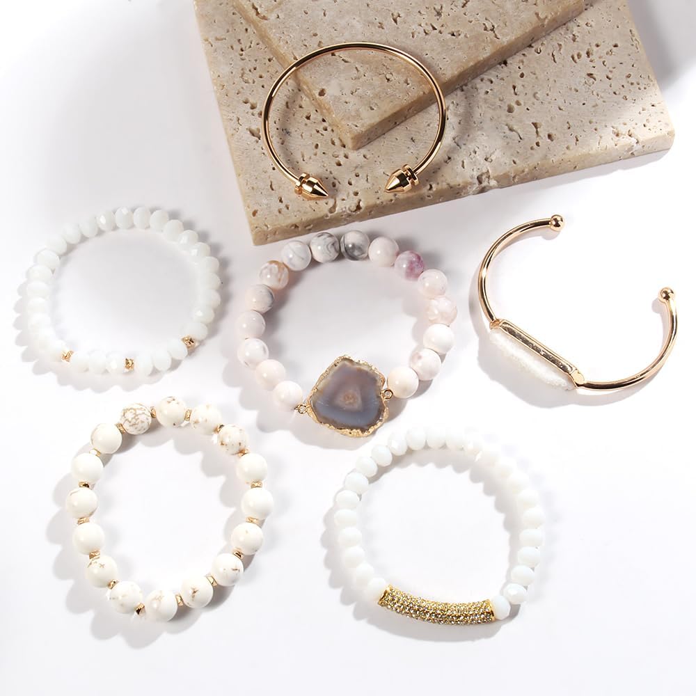 Yomisa 5PCS 6PCS Natural Boho Beaded Bracelets/Bangle for Women Men,Healing Turquoise Jasper Agate Crystal Gemstone Stone Chakra Multilayer Wrap Bohemian Handmade Jewelry Beads Stretch Bracelet Set - Image 3