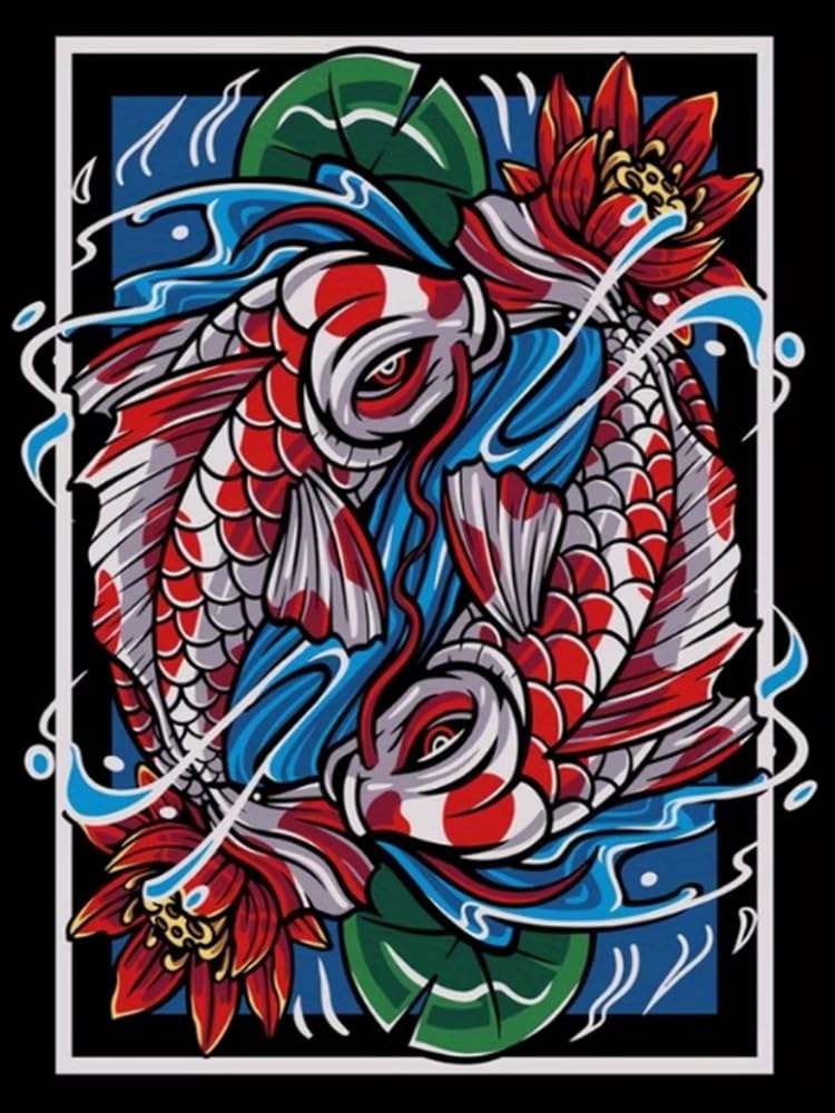 Brennora Embroidery Cross-Stitch Kits for Adults Beginners Pre Printed Cross Stitch Kit 11CT Needlework Arts and Crafts for Home Decor Koi carp 16x20 inch