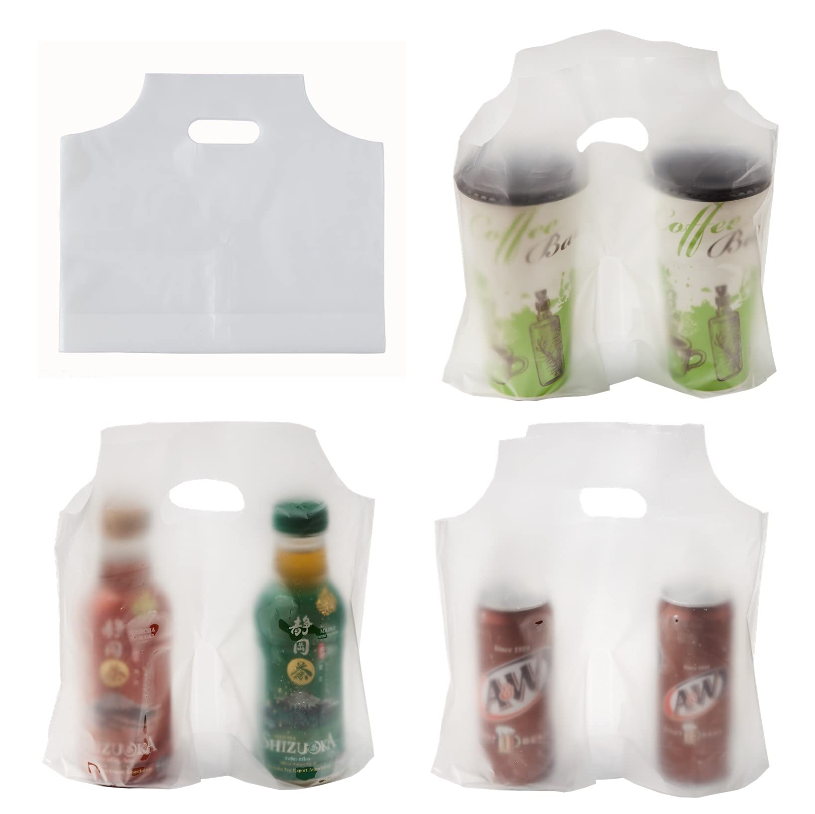 100PCS Plastic Clear Handle Drink Containers Bags for Shops Stores