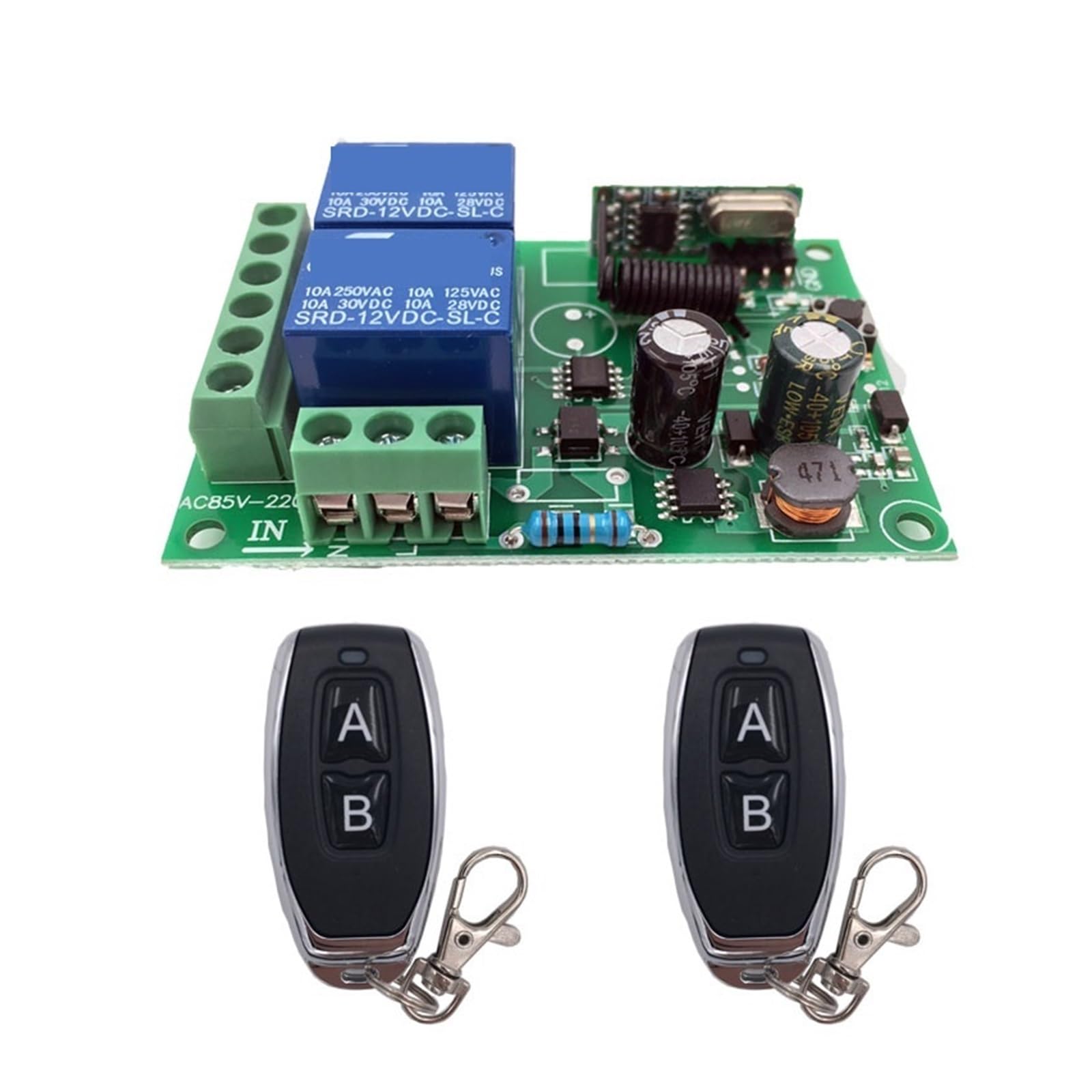 Mooilko 1Rc 2B 433Mhz Universal Wireless Remote Control Ac Relay Receiver And Transmitter For Universal Garage Door And Gate Control Residential, Commercial(1Rc 2B)