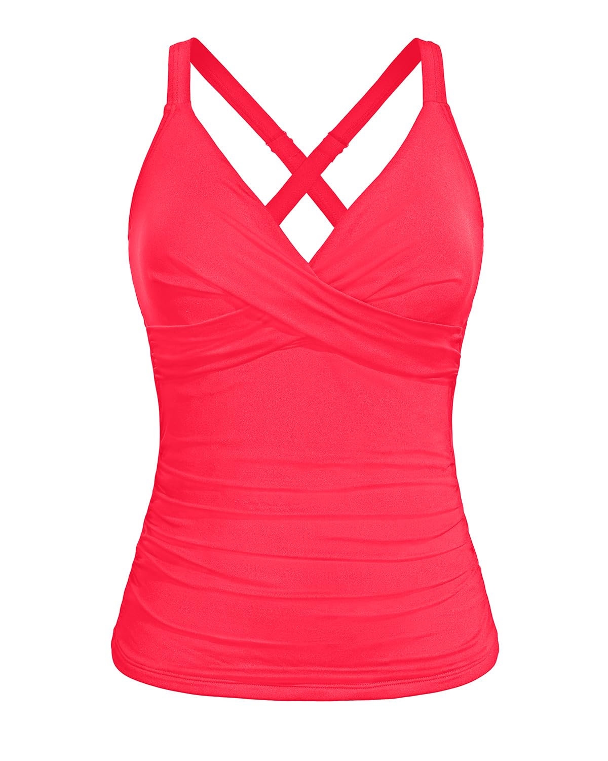 Women Underwire Tankini Top Only - Twist Front V Neck Bathing Suit Swim Top Tummy Control Cross Swimsuit 2025