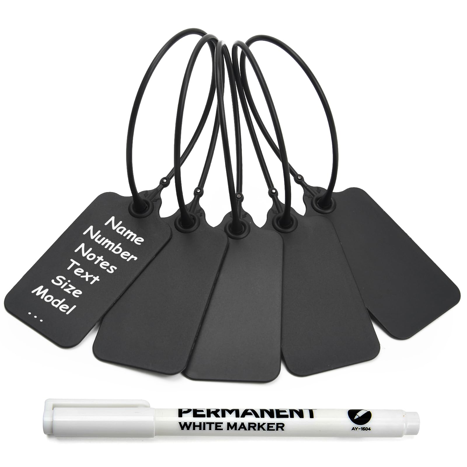 50 Black Blank Plastic Tags for Labeling Waterproof Hanging Labels Writable Tags Seal Plastic Marking Label for Luggage Bags Keys Inventory with One Marker Pen