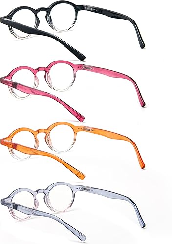 Miniatura 7 de KoKoBin Paquete de 4 lentes de lectura redondos pequeños, cómodos lectores, marco elegante de colores para mujer