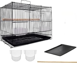 Kuku 15" Bird Cage for Budgies, Finches, Love Birds, Cocktails, Conures, 2 Cups, 1 Perch Stick L : 15", B : 11", H:12 (Bla... Price In India