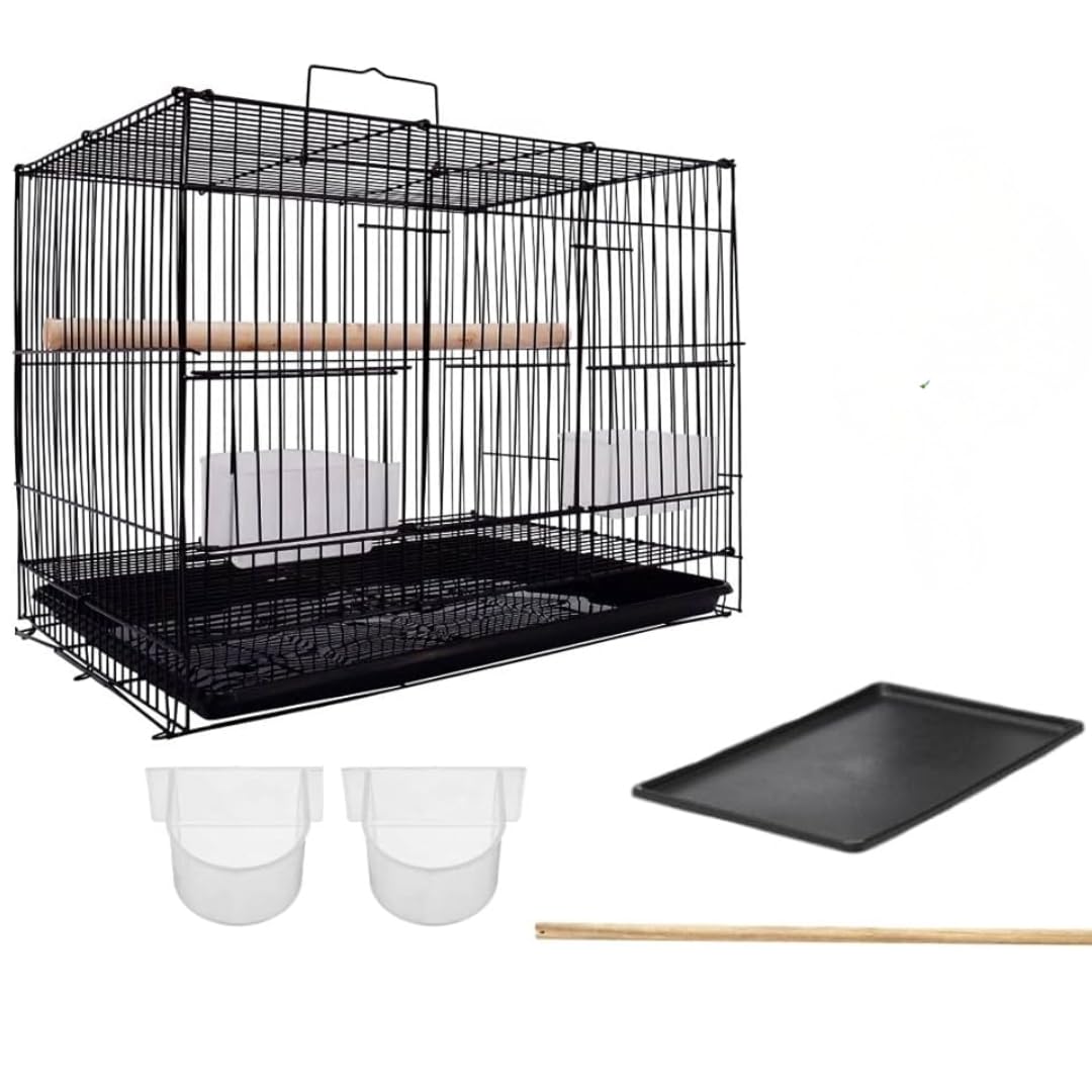 Kuku 15" Bird Cage for Budgies, Finches, Love Birds, Cocktails, Conures, 2 Cups, 1 Perch Stick L : 15", B : 11", H:12 (Bla... - Review, Price and Buying Guide