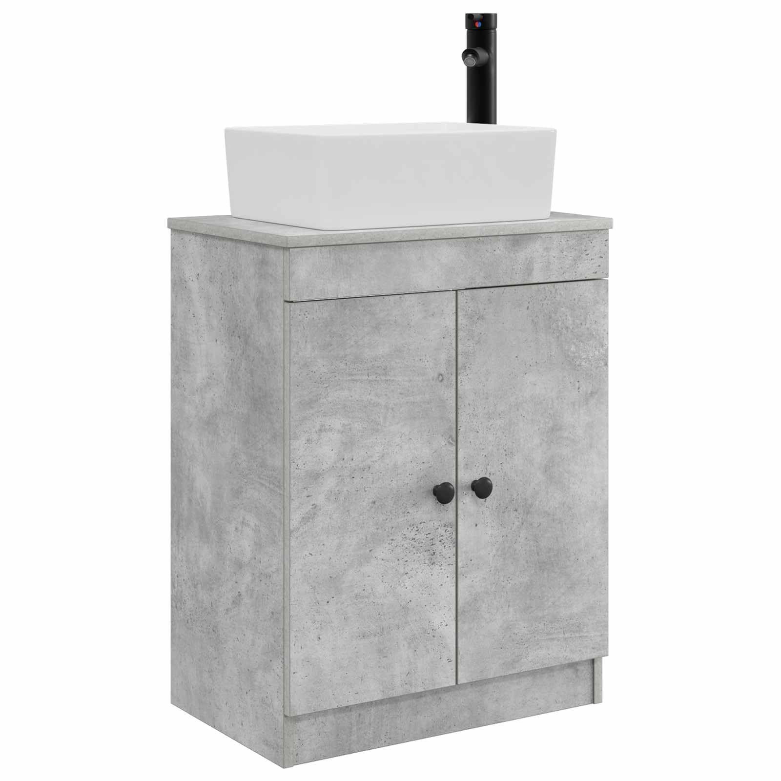 Mobile sottolavabo grigio cemento 54 cm con lavabo | legno, maniglie a bottone in metallo, porte a 90 gradi, ripiani integrati, facile da montare