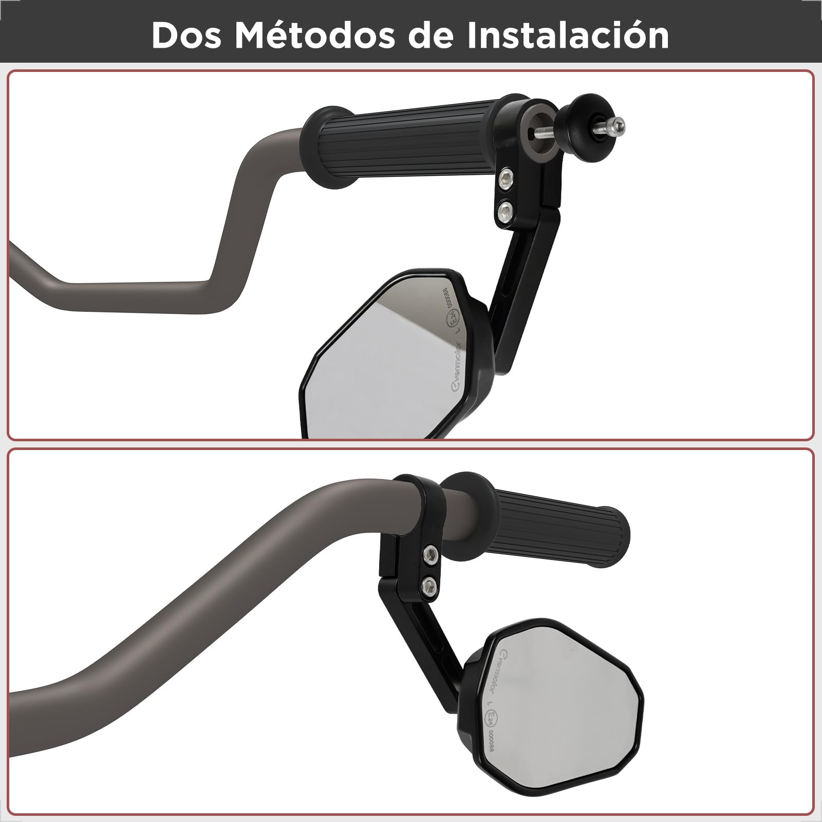 evermotor espejo retrovisor de moto homologado E, giratorio 360°, espejo de extremo de manillar para manillares de 22mm y 25,4mm, universal, negro
