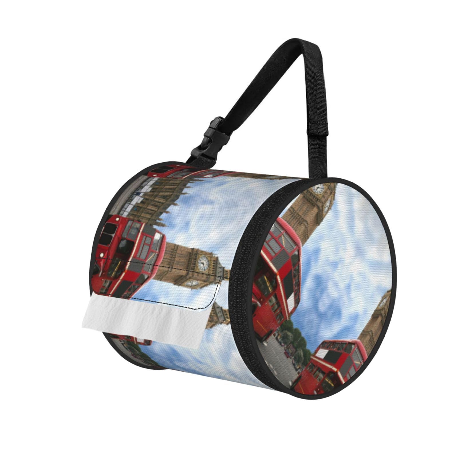 England Car Print Cylinder Tissue Holder Bag With Strap, Portable Roll Dispenser Case For Car Rv Camping