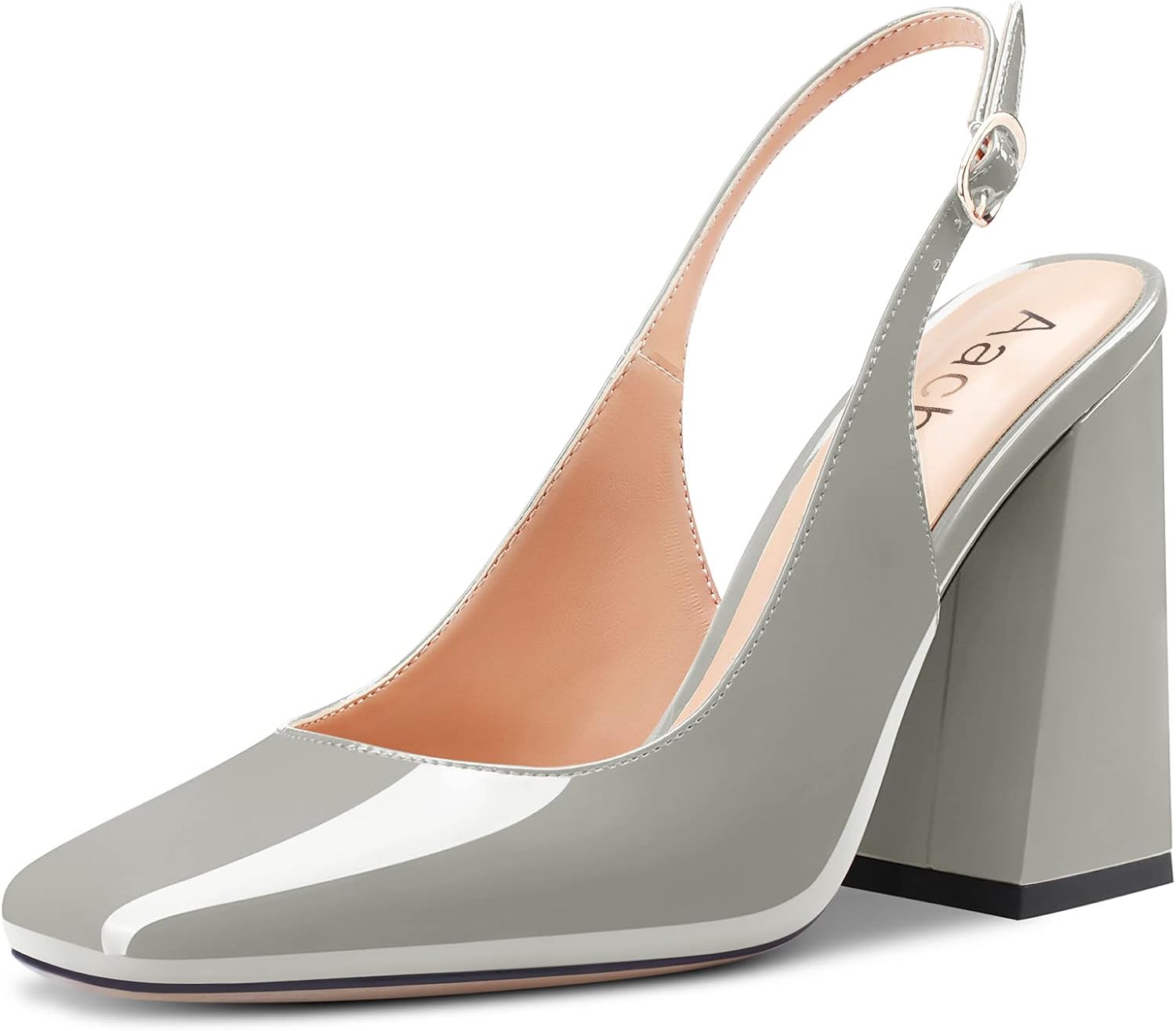 Escarpins Femme Slingback Talon Haut 10 CM Chunky – Bout Carré Fermé Lanière Cheville – Chaussures Habillées Vernies Mariage Soirée Party – Élégant Et Confortable