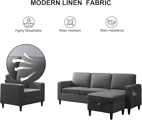 Miniatura 27 de Sofá seccional de 4 piezas con otomana de almacenamiento para sala de estar, juegos de sofás seccionales y sofá biplaza, juego de muebles de sala de