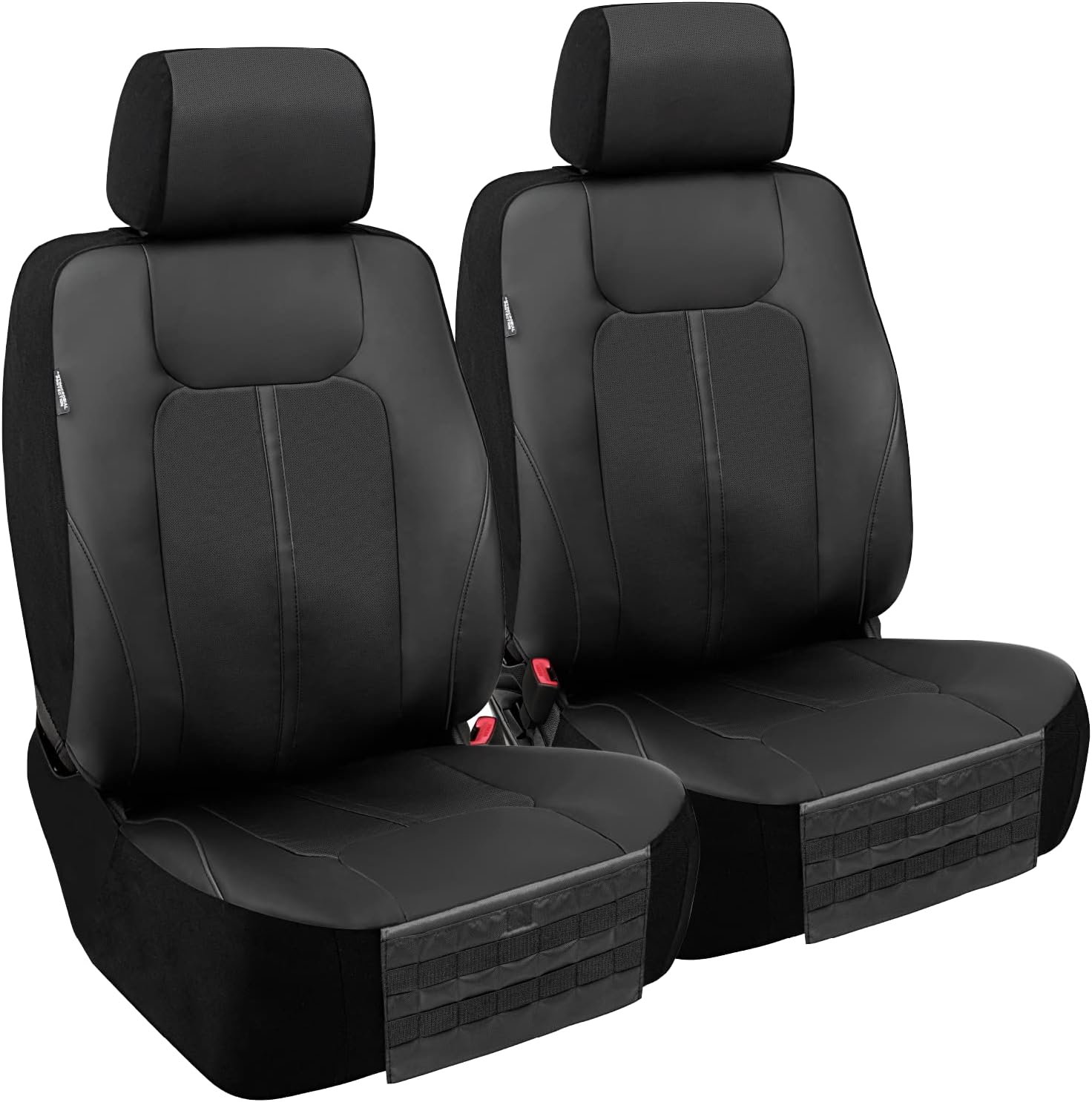 Season Guard Dakota Truck Seat Covers; Universal Fit for Large Truck or SUV; Heavy Duty Design; Front and Rear Storage Pockets, Built-in Molle Style Organizer; Semi-Custom Fit; Faux Leather; 2pcs