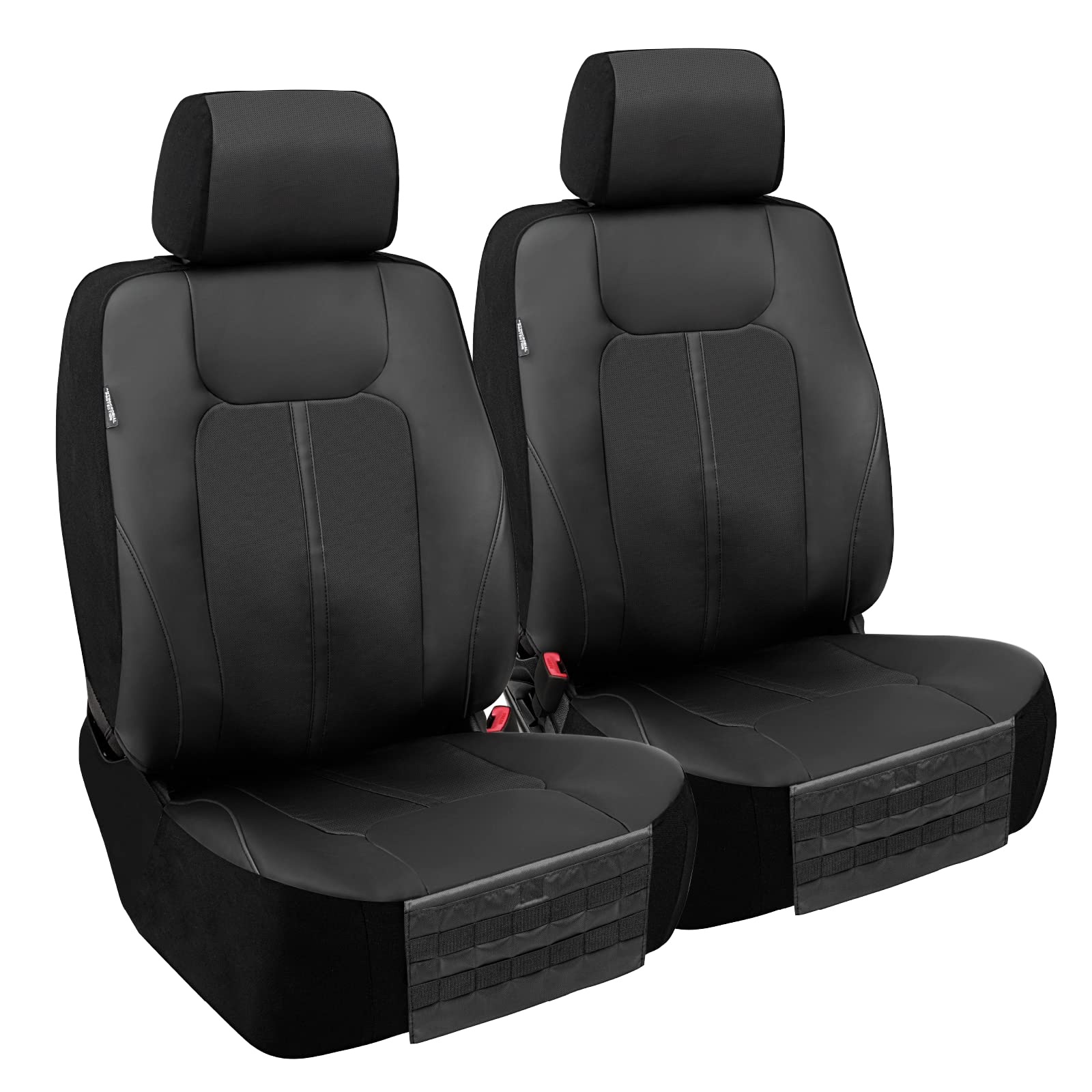 Season Guard Dakota Truck Seat Covers; Universal Fit for Large Truck or SUV; Heavy Duty Design; Front and Rear Storage Pockets, Built-in Molle Style Organizer; Semi-Custom Fit; Faux Leather; 2pcs