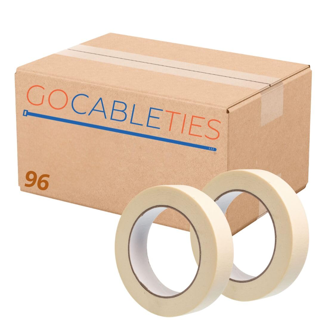 Gocableties Masking Tape, 25mm (1”) x 50m, Cream Painters Tape for Painting, Decorating and DIY, 96 Rolls