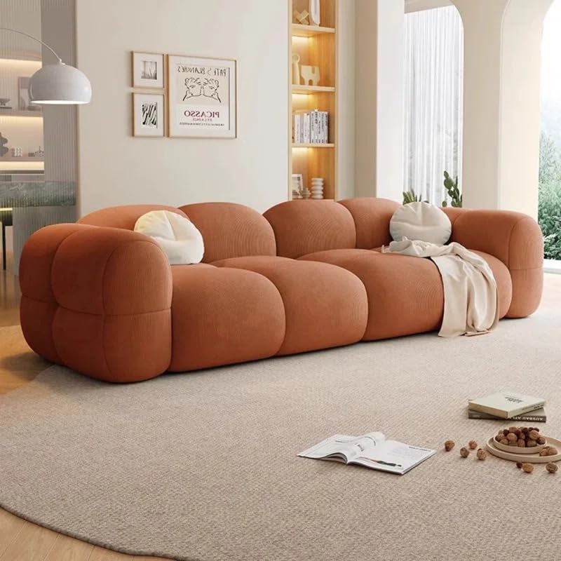 Image of LEGACY OF COMFORT Prith Velvet Cloud Sofa - Premium Cushioned Comfort | Brand-Registered Design | 3 Seater Sofa for Living Room (Dark Orange)