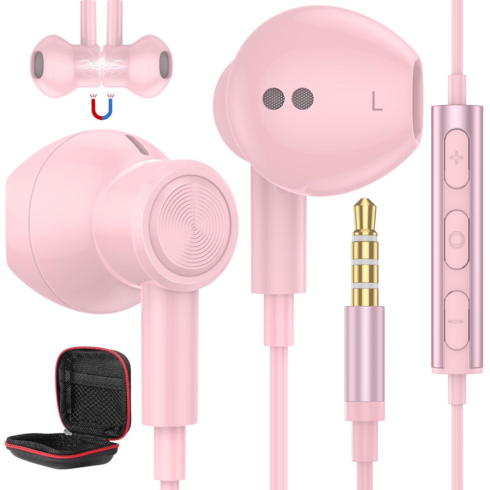3.5mm Headphones for School Wired Earbuds with Microphone Noise Cancelling Earphone HiFi Stereo Clear Call Volume Control Semi in-Ear Ear Buds for Moto G Power Pure Samsung S10 Nintendo Switch MP3 LGCarbonfree Certified