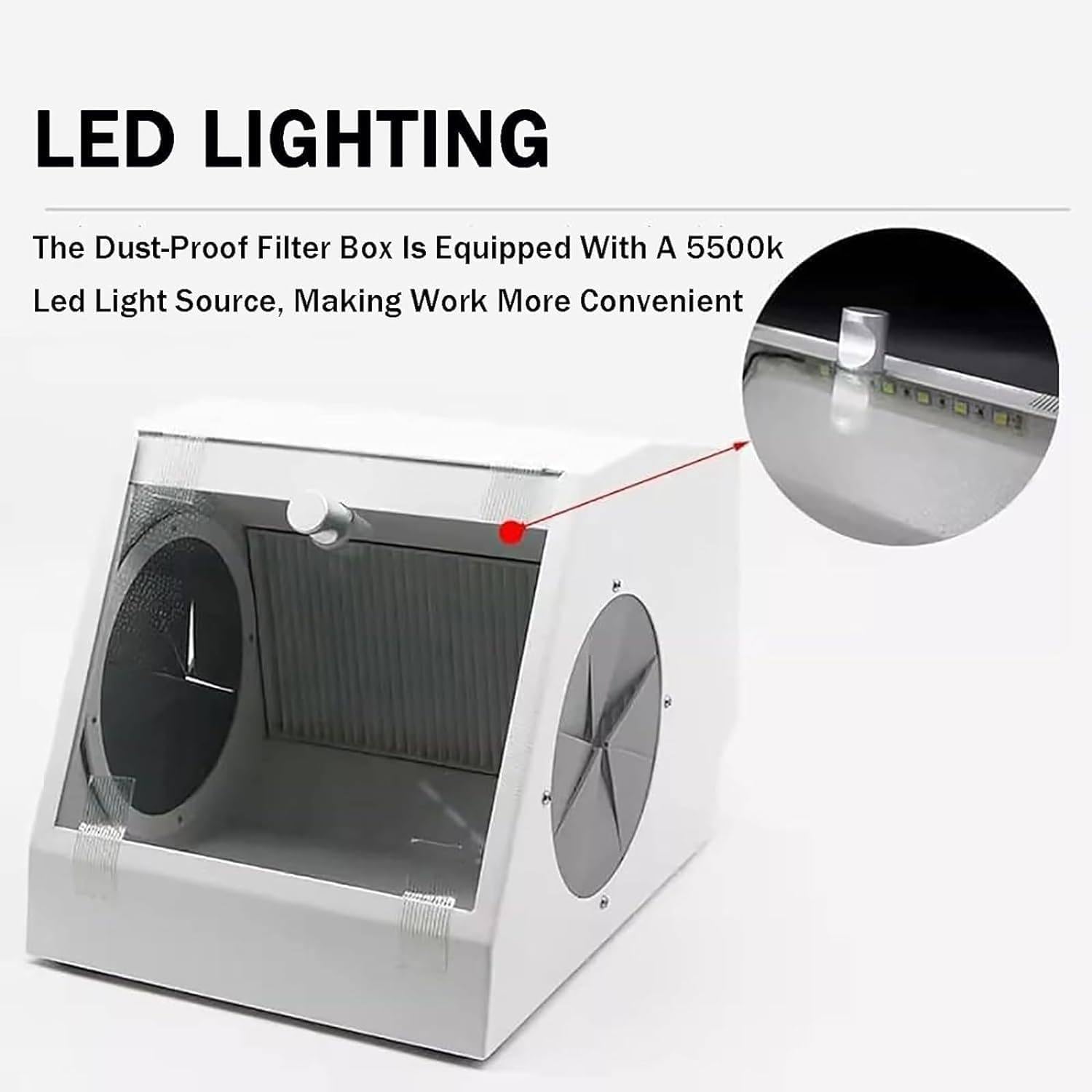 Collecteur de poussière dentaire avec LED et filtres, grande fenêtre, confinement efficace de la poussière pour laboratoires dentaires et ateliers