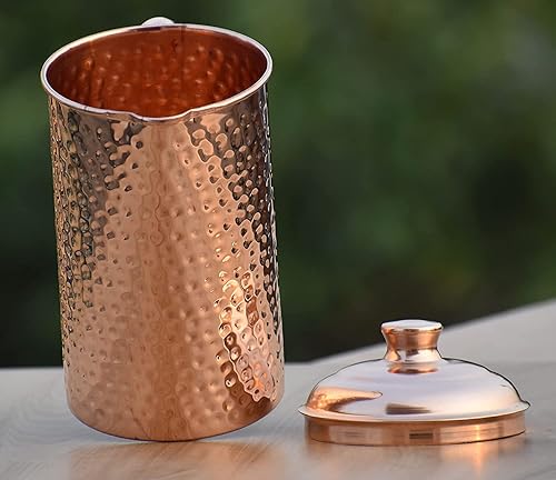 Miniatura 4 de Jarra de agua martillada de cobre puro para beneficios de salud ayurveda, capacidad de jarra de cobre de 50.7 onzas