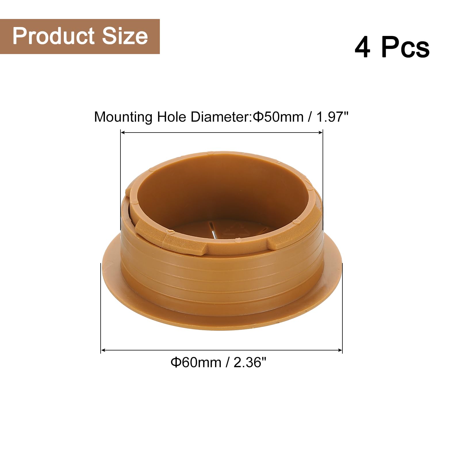 uxcell 4 Pcs Desk Grommet, 1.97 Inch 50mm Desk Cable Hole Cover Wire Hole Insert for Home Office Table Cabinet Cord Organizer, Brown