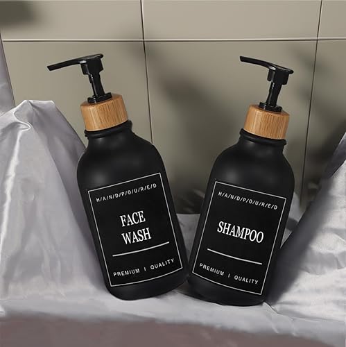 Miniatura 5 de Paquete de 4 botellas dispensadoras de jabón de 16.9 onzas, botella de jabón con tapa de bambú con bomba antioxidante, dispensadores de jabón para