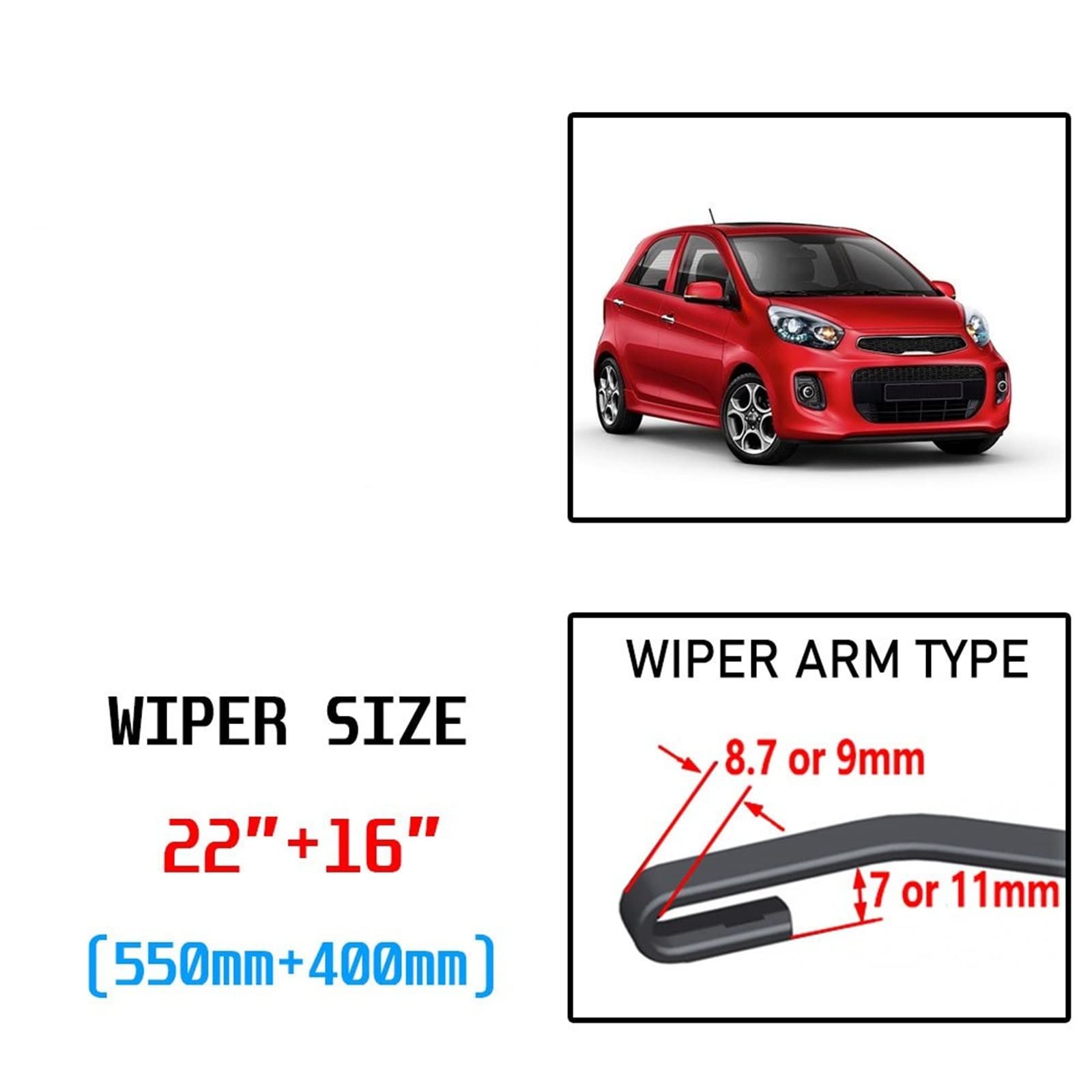 per KIA per Picanto per Morning 2011 2012 2013 2014 2015 2016 2017 Auto Parabrezza Anteriore Spazzola Tergicristallo Accessori U J Gancio