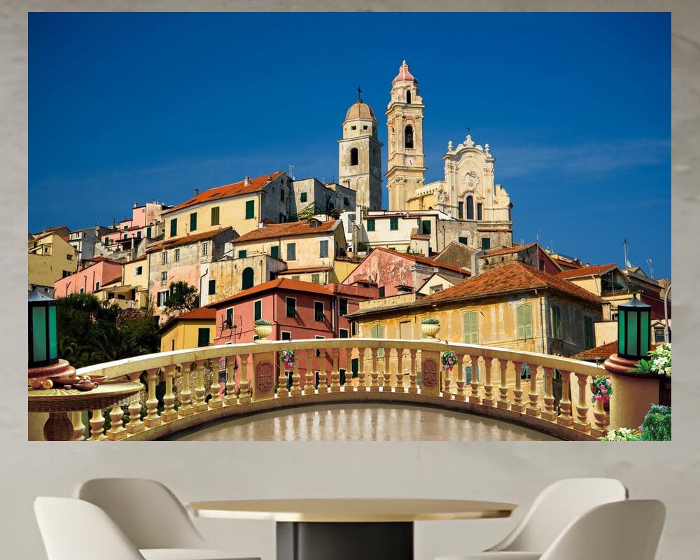 JVERF - JZZD06821 Italy Houses Church Cervo Tower| Self-Adhesive Open Window Wall Sticker